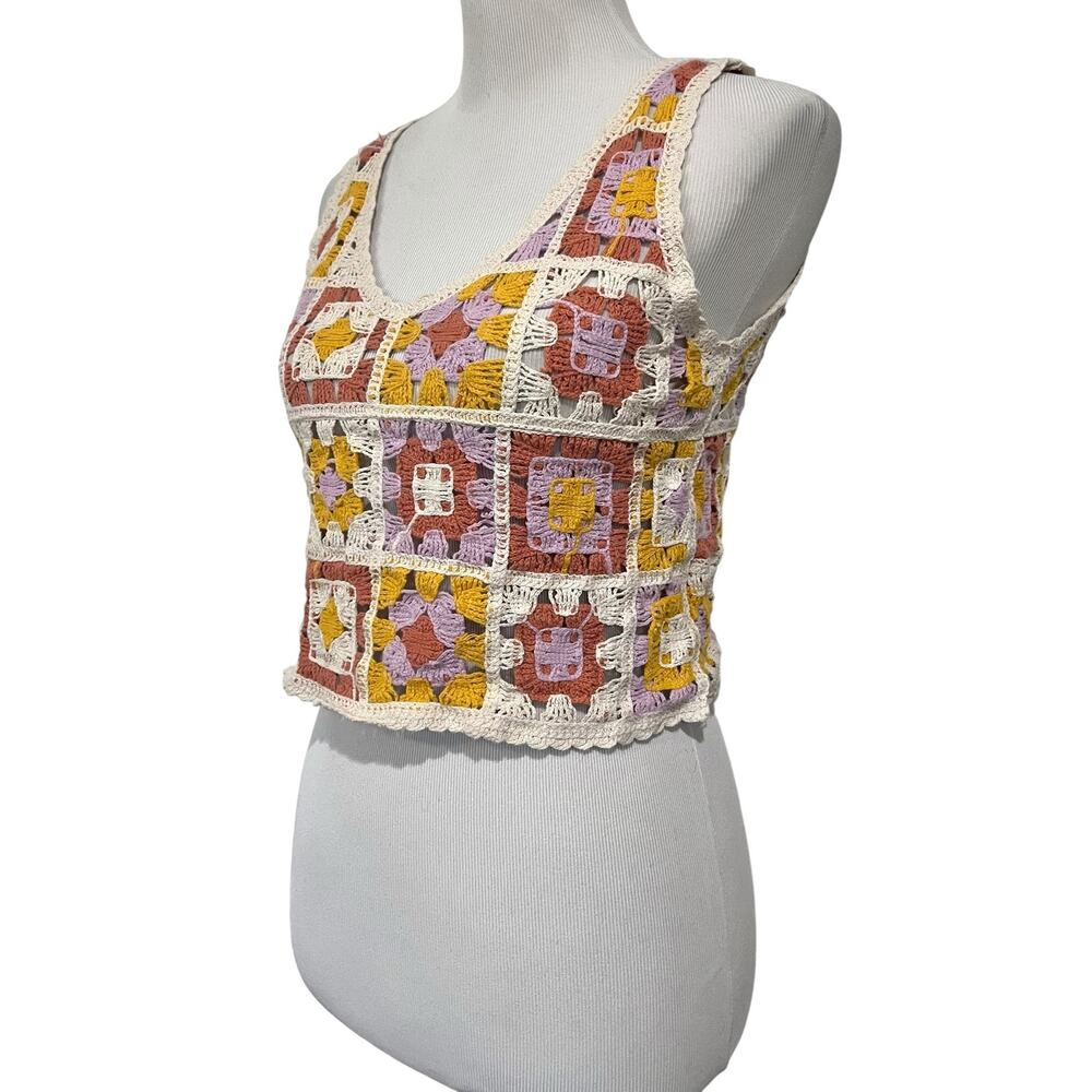 Coldwater Creek 100% Linen Top Open Weave Sweater Crochet Lace Short Sleeve Sz M - Picture 8 of 12